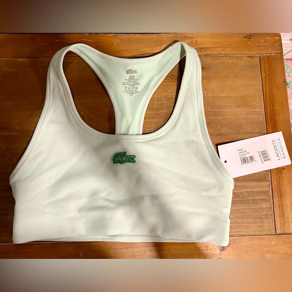 Lacoste x Bandier Ribbed Sports Bra Mint Green Size M NWT - Picture 2 of 7